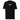Front view of a T-Shirt in Black. a small chest graphic pairing a gold cursive wordmark partially overlaid by a bold white stylized emblem, with a block-letter word underneath in the same gold tone