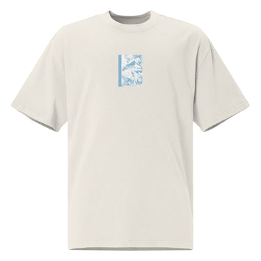 Front view of an oversized tee in white. Design is a bitmapped illustration of Seed from Zenless Zone Zero, in a small centered rectangular graphic on the chest. The graphic is composed of light tones.