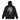 Back view of a Zip Hoodie in Black. Large expressive brush-script lettering reading "aWolf" spans the upper back, layered over a color-blocked stripe panel with fine linework illustration behind it. Beside it, a small graffiti-style character mark for "终焉" (Finality) sits next to vertical HUD-style readout text: "LOGIN SUCCESSFUL," "NO PATCH NOTES >>," and "INPUT FINALIZED..."