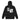 Back view of a zip hoodie in black. A large two-panel composition fills the back. On the left, a halftoned portrait with a solid black bar across the eyes; to the right, a wider panel of sweeping feathers in heavy contrast. The words "pas" and "d'aveu" float above them in a fine serif, the letters spaced apart and drifting.