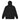 Front view of a zip hoodie in black. Left plain with no print on the front, the graphic sits entirely on the back of the garment.