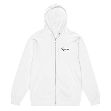 ENCORE zip hoodie, white, full, front, flat