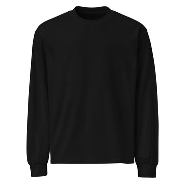 Front view of an longsleeve in black. There is no design on the front.