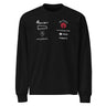 Front view of a longsleeve in black. A graphic-forward arrangement of stylized sponsor-style logos fills the upper chest in two columns — featuring marks reading "ENCORE X," "the Tavern," "PUNCHLINE Tuning," "blocked. media management," "lies & palette Co.," "144," and "Engage," alongside a circular flame emblem. White and deep crimson lettering on black.