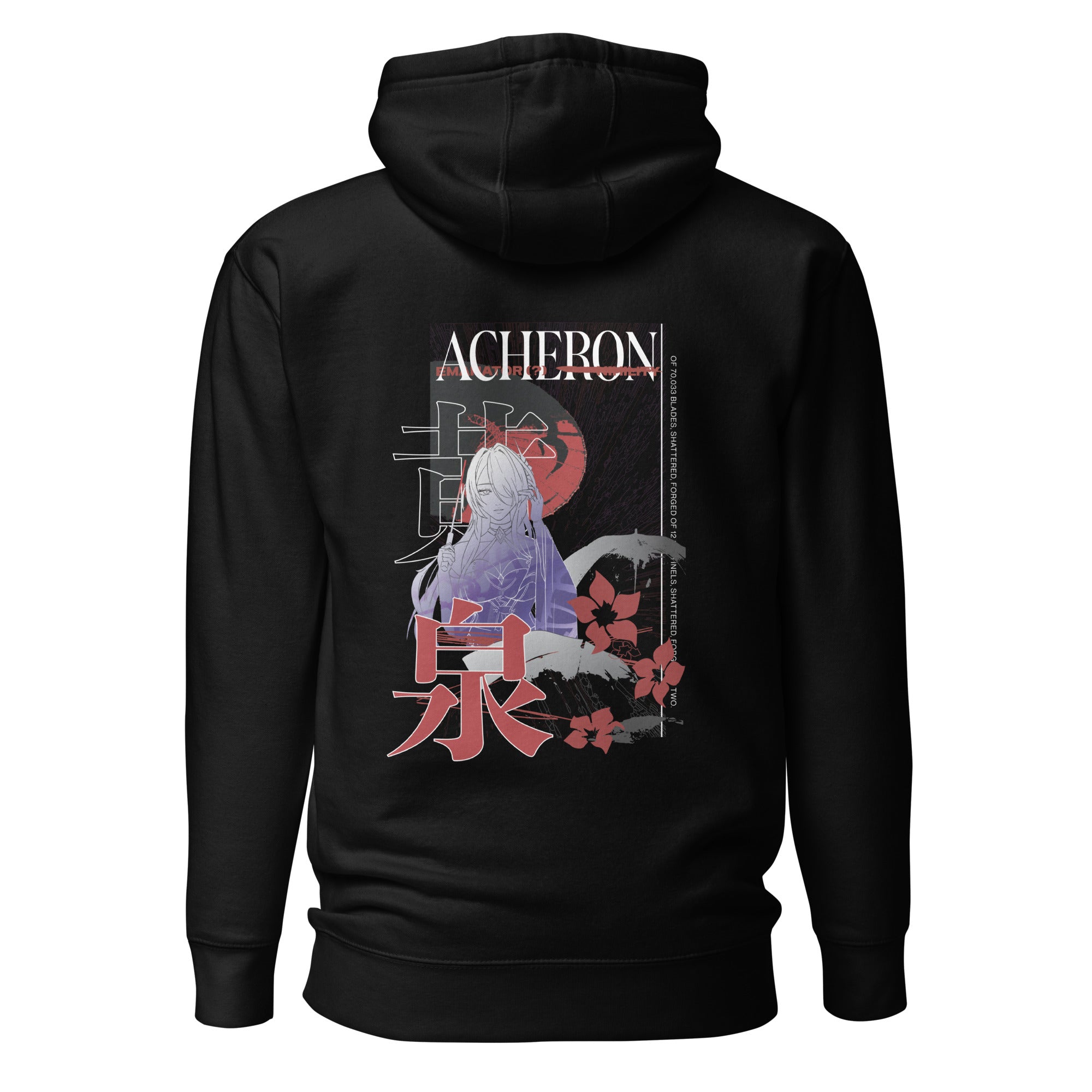 Acheron hoodie in black with a unique design from Honkai Star Rail, crafted for durability and comfort.