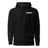 Front view of a hoodie in black. A bold 'DECIMATION' wordmark sits on the left chest in crisp white type, with a small red sparkle accent stamped beside it.