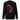 Back view of a sweatshirt in black. Four large vermillion brushstroke characters reading "春木灰心" run vertically down the center, layered with a stark white-and-red painterly tree branch winding through them. Two crimson rectangles bracket smaller ink motifs in the upper-left and lower-right, giving the composition an expressive, calligraphic, graphic-forward feel.
