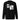 Back view of a sweatshirt in black. A large two-panel composition fills the back. On the left, a halftoned portrait with a solid black bar across the eyes; to the right, a wider panel of sweeping feathers in heavy contrast. The words "pas" and "d'aveu" float above them in a fine serif, the letters spaced apart and drifting.