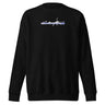 Front view of an sweatshirt in black. Design showcases the word "Cerydra" in a stylized white script over a blue underline across the chest. Accompanied by "Rule Sundered"