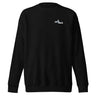 Front view of an sweatshirt in black. Design features a small logo on the upper chest featuring the words "spook shack" in a stacked, stylized font, with abstract horizontal brush strokes layered behind the text.