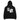 Back view of an oversized hoodie in black. A large two-panel composition fills the back. On the left, a halftoned portrait with a solid black bar across the eyes; to the right, a wider panel of sweeping feathers in heavy contrast. The words "pas" and "d'aveu" float above them in a fine serif, the letters spaced apart and drifting.