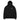 Front view of an oversized hoodie in black. A small graphic sits high on the left chest: a loose, hand-drawn halo ring in white tilted above a sharp six-pointed star in soft violet. Both shapes print flat, the ring's brushed edges left rough and unfinished.