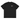 Front view of a box tee in black, flat. A small chest graphic of stylised question marks, the middle one in red.