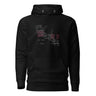 Front view of a solid-colored hoodie. A large graphic on the chest features the word "BLADE" written in a single, continuous, high-contrast line. Several small, high-contrast blocks of text are layered over the line art.