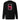 Back view of a solid-colored sweatshirt. A large, vertical graphic on the upper back is framed by a high-contrast border. Inside the frame is a high-contrast illustration of spider lily flowers, with several small blocks of text layered over the image.