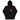 Front view of a solid-colored hoodie. A graphic on the chest features a large, abstract, high-contrast shape resembling a flower, accompanied by several lines of handwritten-style script.
