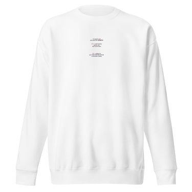 Front view of a solid-colored sweatshirt. A small graphic on the chest features three vertically stacked paragraphs of text.
