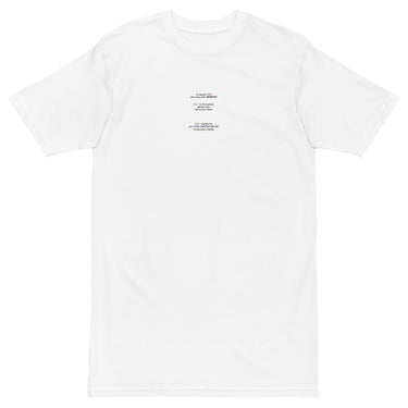 Front view of a solid-colored shirt. A small graphic on the chest features three vertically stacked paragraphs of text.