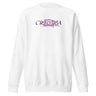Front view of a solid-colored sweatshirt. A graphic on the chest features the word "OMNISCIA" in a stylized font, with a circular, eye-like symbol integrated into the center.