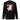 Back view of a solid-colored sweatshirt. A large, vertical collage graphic on the upper back features a line-art illustration of the character Hu Tao from Genshin Impact. The design is framed by a rectangle and decorated with high-contrast butterflies, flowers, and various text elements.