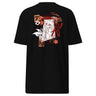 Back view of a solid-colored shirt. A large, vertical collage graphic on the upper back features a line-art illustration of the character Hu Tao from Genshin Impact. The design is framed by a rectangle and decorated with high-contrast butterflies, flowers, and various text elements.
