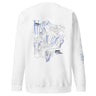 Back view of a solid-colored sweatshirt. A large graphic on the upper back features a line-art portrait of the character Jingliu from Honkai: Star Rail. The design is layered with large, elegant script text and abstract background splotches.