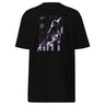 Back view of a solid-colored shirt. A large, vertical graphic on the upper back features the word "ETERNITY" in a bold font. The design is overlaid with high-contrast, lightning-like shapes and abstract topographical line patterns.