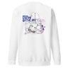 Back view of a solid-colored sweatshirt. A large graphic on the upper back features an inverted, fine-line illustration of the character Silver Wolf from Honkai: Star Rail. The design is layered with the stacked text "SILVER WOLF" and various abstract technical shapes.