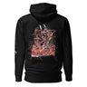 Back view of a solid-colored hoodie. A large, chaotic collage graphic on the upper back features a detailed line illustration of the character Sparkle from Honkai: Star Rail. The design is heavily layered with abstract brush strokes, graffiti-style Japanese text, and other technical elements.