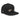 A three-quarter view of a solid-colored, hat, showing three different embroidered circular emblems with abstract patterns on the front and side.