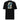 Back view of a solid-colored shirt. A large, vertical collage graphic on the upper back features a high-contrast illustration of a bird in flight, layered with large, stylized East Asian characters and various blocks of text.